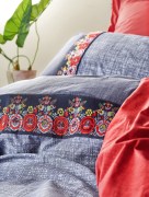 Ensemble housse de couette 2 personnes Cotton Box Folk Art Bleu marine