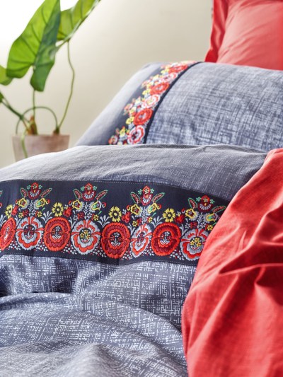 Ensemble housse de couette 2 personnes Cotton Box Folk Art Bleu marine