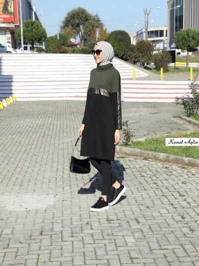 Tunique avec applique en cuir Vert