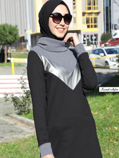 Tunique avec applique en cuir gris