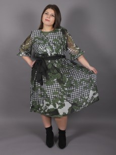 Robe trapèze à motif Ksas - kaki