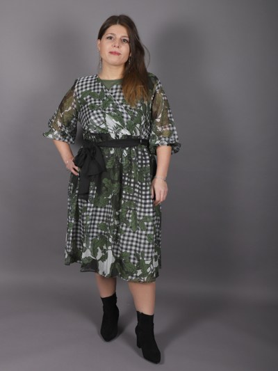 Robe trapèze à motif Ksas - kaki