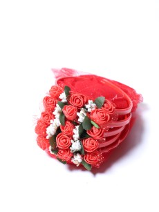 Accessoires de cheveux avec fleur et tulle ( lot de 12 pièces )  rouge/blanc