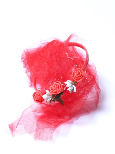 Accessoires de cheveux avec fleur et tulle ( lot de 12 pièces )  rouge/blanc