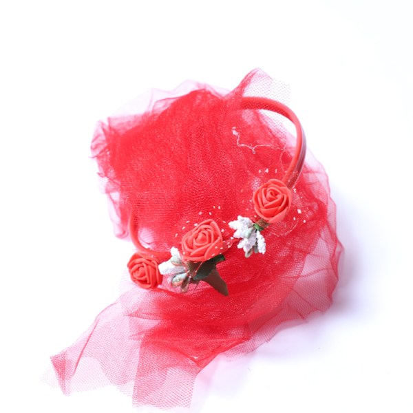 Accessoires de cheveux avec fleur et tulle ( lot de 12 pièces )  rouge/blanc