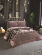 İpekçe Home Couvre-lit en velours 2 personnes Jacquard Caroline Prune