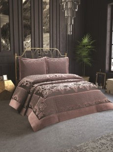 İpekçe Home Couvre-lit en velours 2 personnes Jacquard Caroline Prune