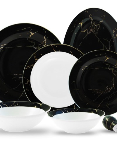 Service de table Zellerfeld noir et blanc à rayures 28 pièces 