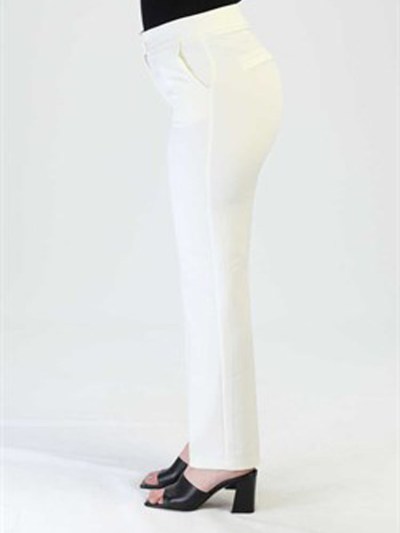 Pantalon poche simple bouton - Ecru 5153