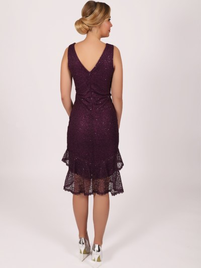 Robe courte à dentelle ceinturé Dans - violet 