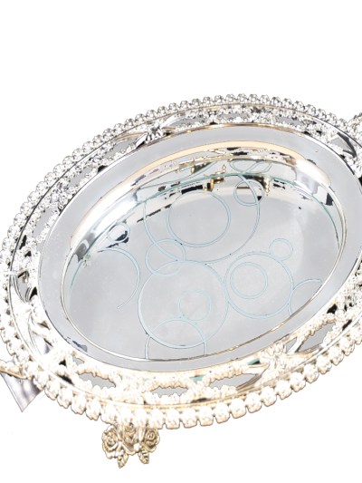 Plateau rond en acier à motif verre - argent