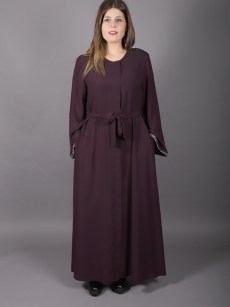 Abaya col rond , strass , violet 
