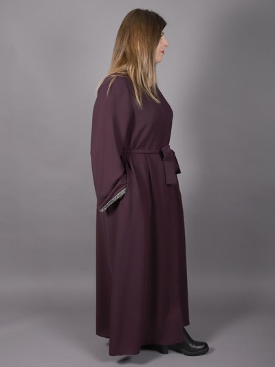 Abaya col rond , strass , violet 