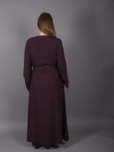 Abaya col rond , strass , violet 