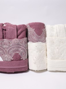 Ensemble de peignoirs en dentelle naturelle 6 pièces - Blanc cassé/violet