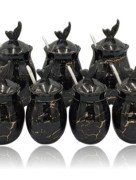 Ensemble de bocaux à épices 8 pièces en porcelaine marbré noir 