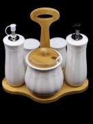 Pot à épices-sel et poivre huile et vinaigre ensemble porcelaine et bambou AL-7879 Almina