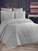 Couvre lit 2 personnes velours  Almina avantgard 250x260cm gris 