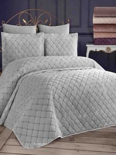 Couvre lit 2 personnes velours  Almina avantgard 250x260cm gris 