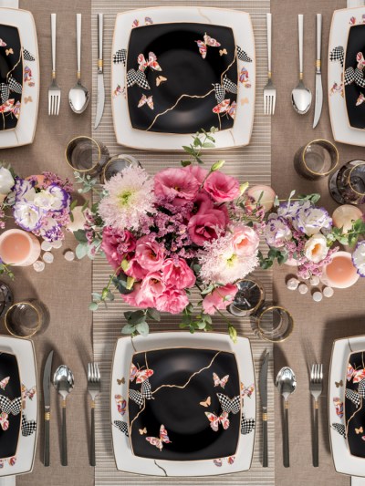 Karaca Fine Pearl Ensemble de dîner unique 62 pièces pour 12 personnes carré
