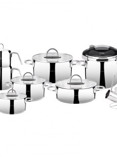 Batterie de cuisine Dowry 17 pièces en acier inoxydable Platinum Karaca
