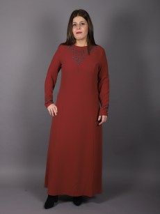 Robe longue à strass Uzunlar - orange brique