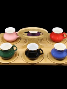Ensemble de café 6 pièces avec plateau bambou Almina multicolore