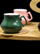 Ensemble de café 6 pièces avec plateau bambou Almina multicolore