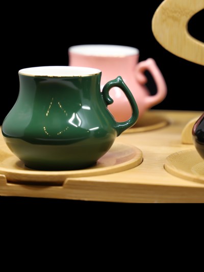 Ensemble de café 6 pièces avec plateau bambou Almina multicolore