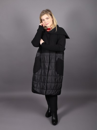 Veste longue matelassé à col châle avec poche Puane - noir