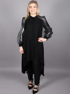 Chemise brillantes à manches bouffantes transparentes Puane - noir