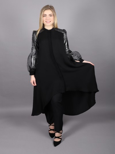 Chemise brillantes à manches bouffantes transparentes Puane - noir