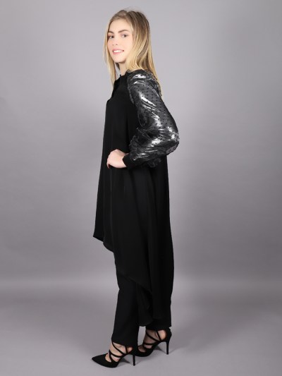 Chemise brillantes à manches bouffantes transparentes Puane - noir