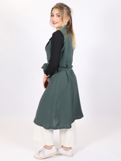 Gilet sans manches à col cascade - kaki