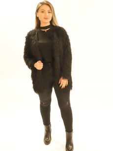 Veste en tweed à franges -noir