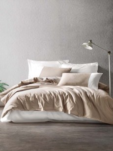Ensemble de housse de couette 2 personnes Cotton Box Plain Line - crème