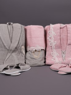 Ensemble de peignoirs avec guipure Ipekce 7 pièces - Rose/Gris