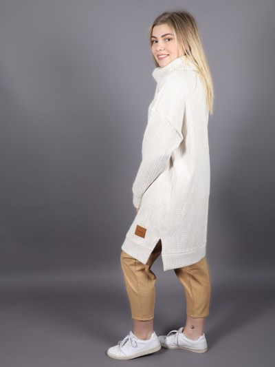 Pull à torsades maille épaisse col roulé décontracté Soul beige 