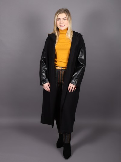 Veste longue avec manches en simili-cuir Puane - noir
